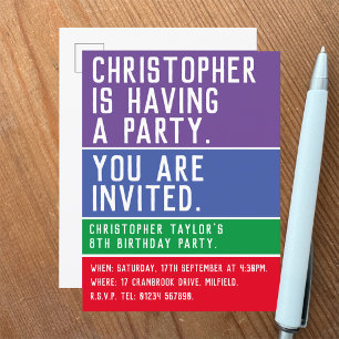 Child's 8th Birthday Party Invitation Postcard
