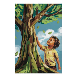 Child's Admiration: Vibrant Modern Tree Poster