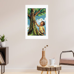Child's Admiration: Vibrant Modern Tree Poster
