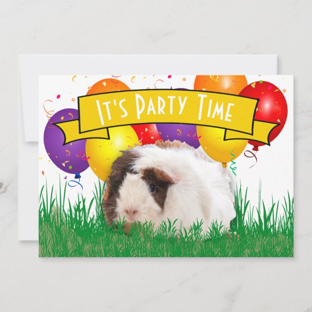 Child's Birthday Guinea Pig Balloons Yellow Banner Invitation (Front)
