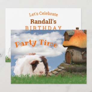 Child's Birthday Party Guinea Pig Mushroom House Invitation