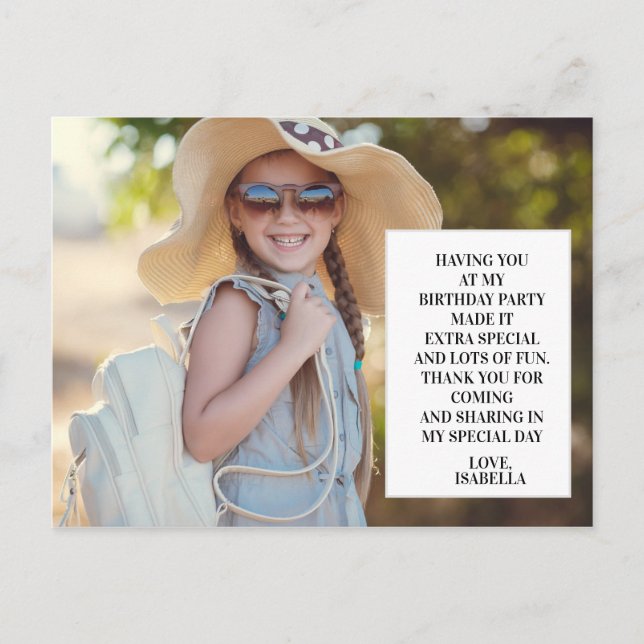 Child's Birthday Party Photo Thank You Postcard (Front)