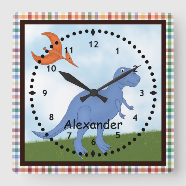 Child's Blue Dinosaur Wall Clock (Front)