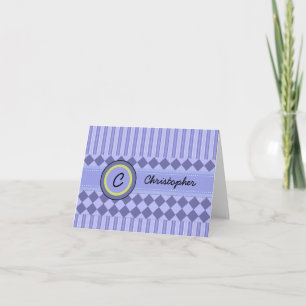 Child's Blue Stripes Monogram Note Card
