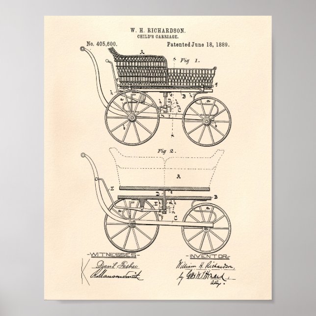 Child's Carriage 1889 Patent Art Old Peper Poster (Front)