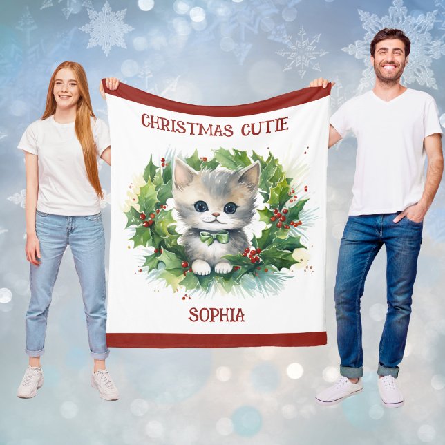 Child's Christmas Blanket With Kitten and Name  (Child's Christmas Blanket With Kitten and Name)