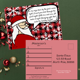 Child's Christmas List for Santa Postcard