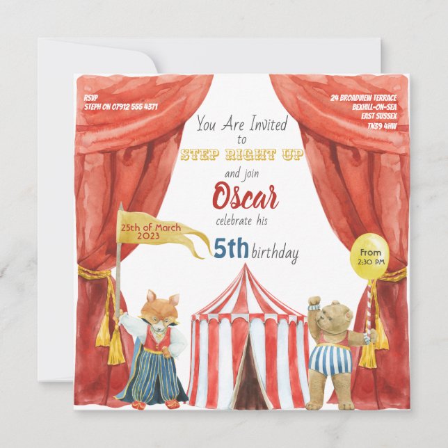 Childs Circus birthday invitation postcard (Front)