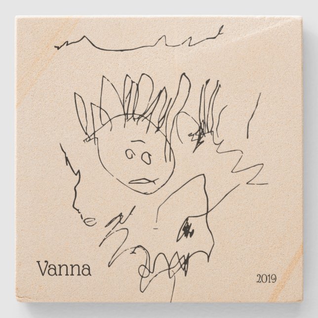 Child's Drawing Template Keepsake Stone Coaster (Front)