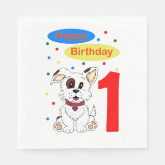 Child's First Birthday Cute Puppy and Colorfetti Napkin