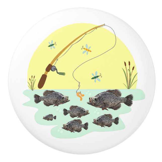 Child's Fishing Crappie Idyllic Colourful Drawer  Ceramic Knob (Front)