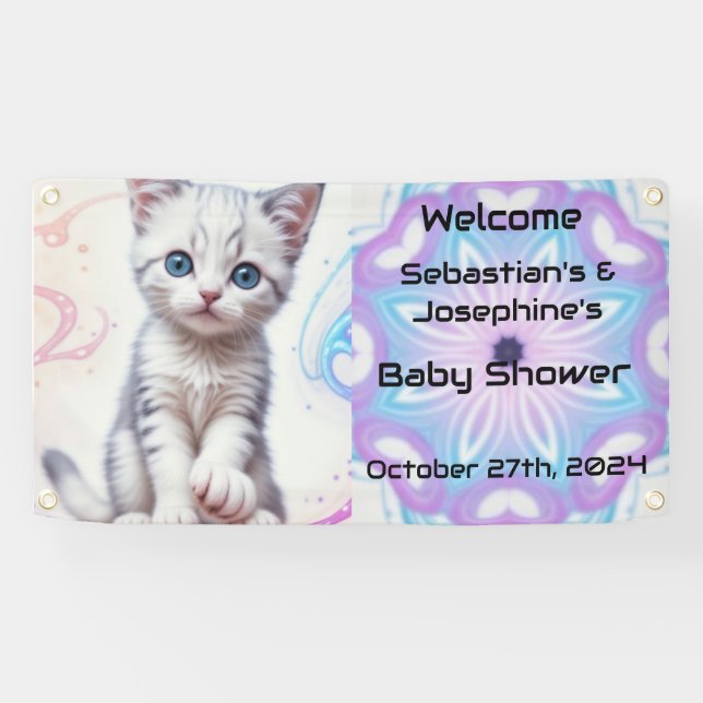 Child's Galaxy Blue Kitten, Baby Shower Banner (Horizontal)
