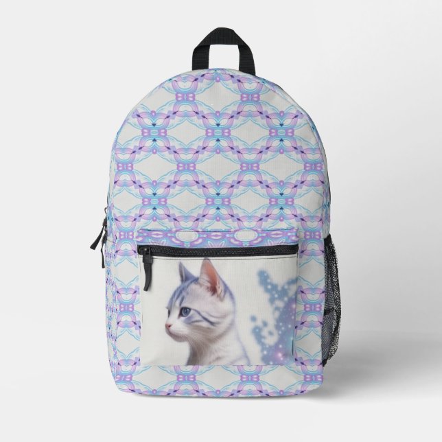 Child's Galaxy Blue Tinted Cat, Printed Backpack (Front)