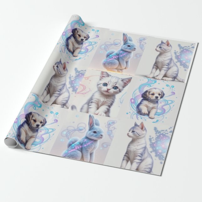 Childs Galaxy Collection puppy, kitten, cat, bunny Wrapping Paper (Unrolled)