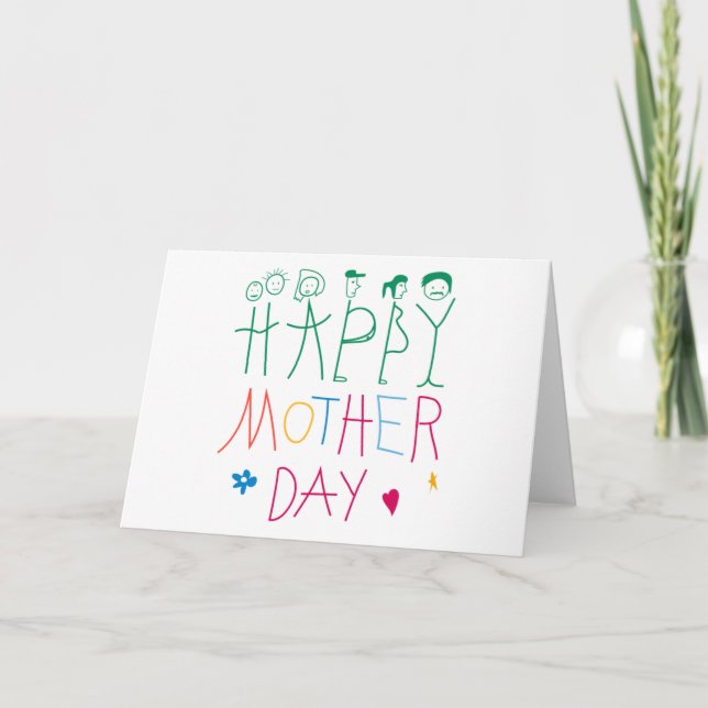 Childs Hand writing with Stick Figures Card (Front)