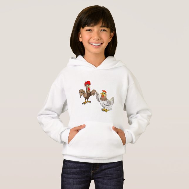 Childs Hoodie with a Hen and a Rooster (Front Full)