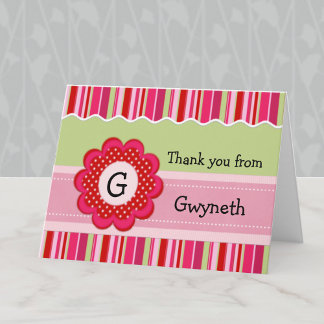 Child's Monogram and Stripes Thank You Card