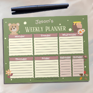 Child's Name Weekly Planner with Bear Notepad