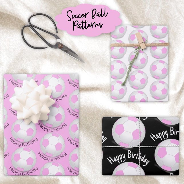 Child's Party Pink & White Guinea Pig Soccer Ball Wrapping Paper Sheet (Creator Uploaded)