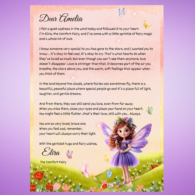 Childs Personalised Fairy Letter for Grief Invitation (Personalized Fairy Letter for Grief, Comfort After Loss, Child Sympathy Gift, Fairy Bereavement Note)