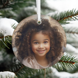 Child's Photo Simple Christmas Keepsake Glass Tree Decoration