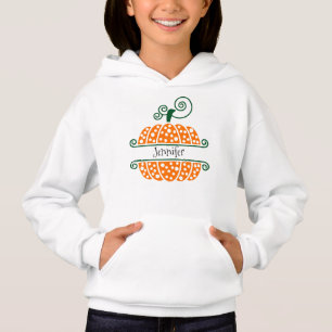 Child's Pullover Hoodie, Editable Name and Pumpkin