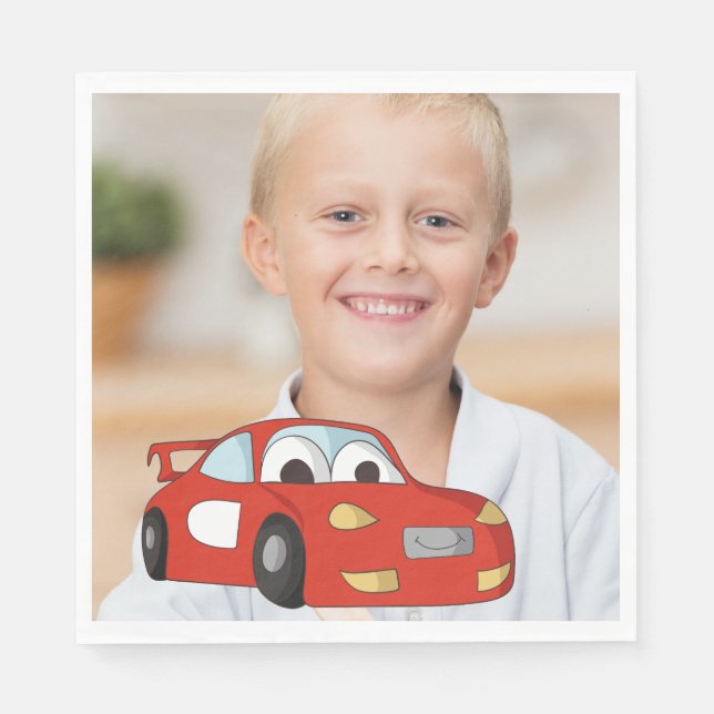 Child's Red Race Car Birthday Party Photo Napkin (Front)