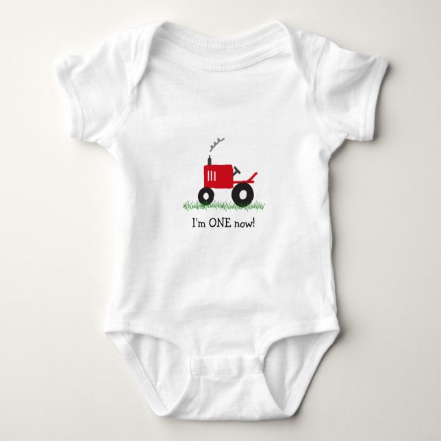Child's Red Tractor T-Shirt: Customise Age Baby Bodysuit (Front)
