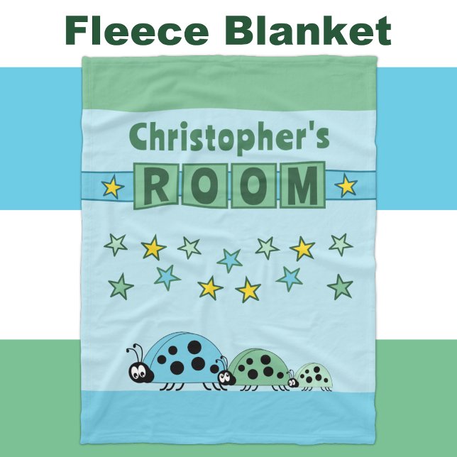 Child's room name stars ladybugs green blue fleece blanket (Creator Uploaded)