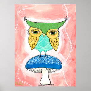 Childs Room Owl Artist Watercolor Painting Kids Poster