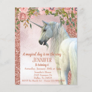 Child's Rose Gold Glitter Pretty Unicorn Floral Flyer