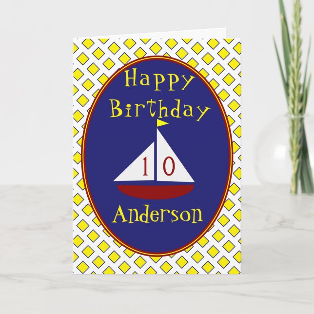 Child's Sailboat Age Specific Birthday Card (Front)
