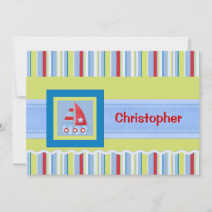 Child's Sailboat and Stripes Custom Flat Note Card