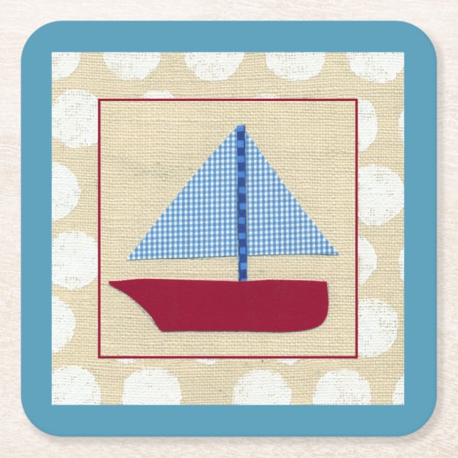 Child's Sailboat by Chariklia Zarris Square Paper Coaster (Front)