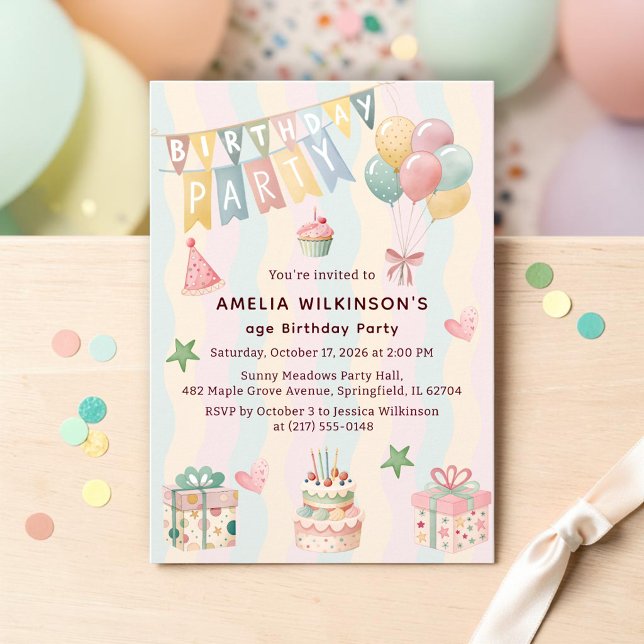 childs Soft Pastel Birthday Celebration Invite (Creator Uploaded)