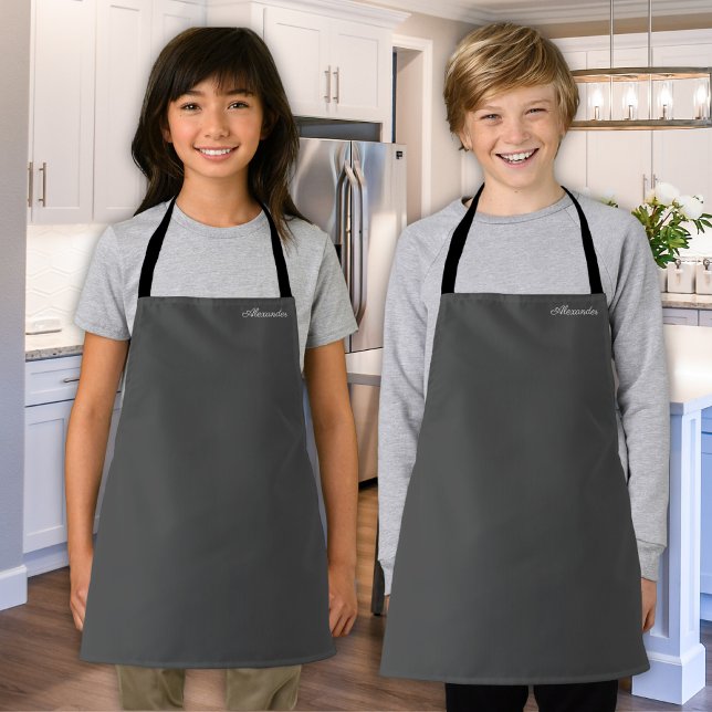 Child's Solid Charcoal Grey Template White Script Apron (Creator Uploaded)