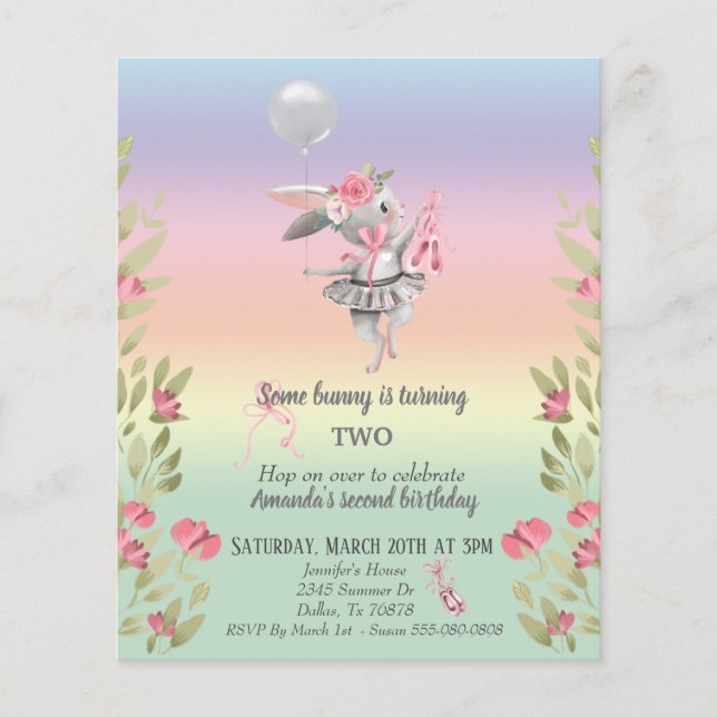 Child's Some Bunny Easter Ballerina Birthday Invit (Front)