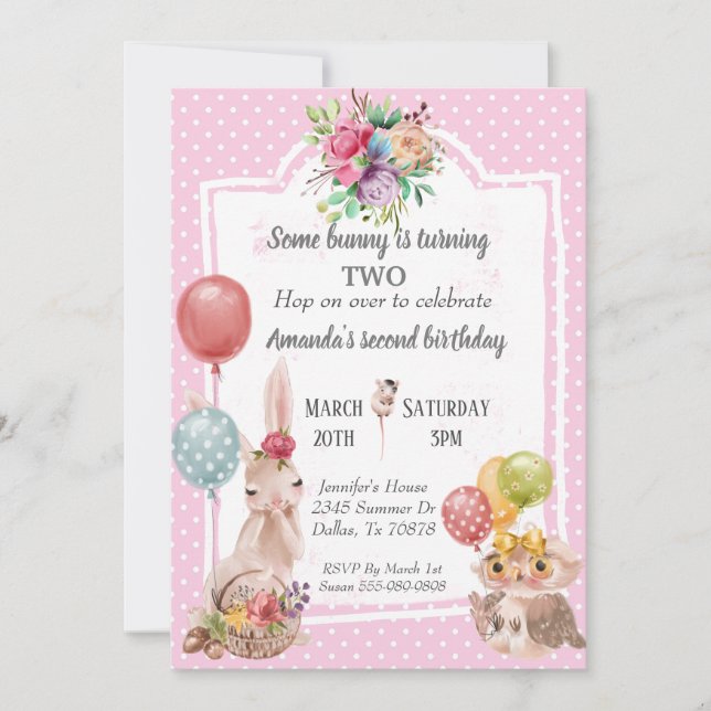 Child's Some Bunny Easter Owl Pretty Pink Invitation (Front)