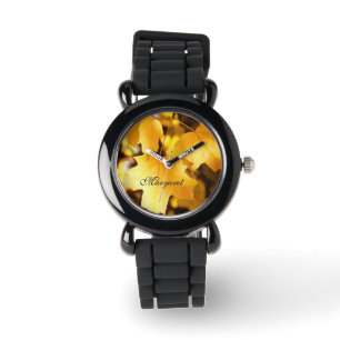 Childs Watch Personalise Name Golden Autumn Leaves