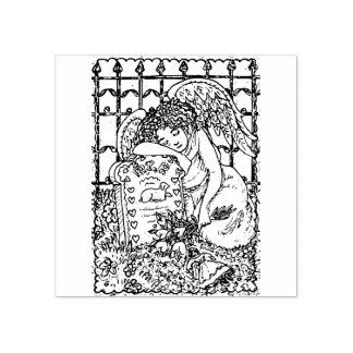 CHILD'S WEEPING GUARDIAN ANGEL, CEMETERY, MOURNING RUBBER STAMP