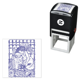 CHILD'S WEEPING GUARDIAN ANGEL, CEMETERY, MOURNING SELF-INKING STAMP