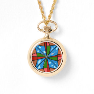 Child's windmill in red, green, blue, white, brown watch