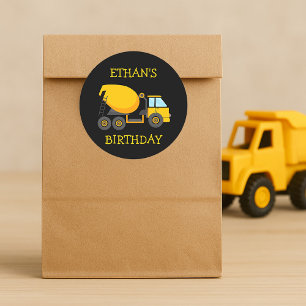 Child's Yellow Cement Truck Black Birthday Party Classic Round Sticker