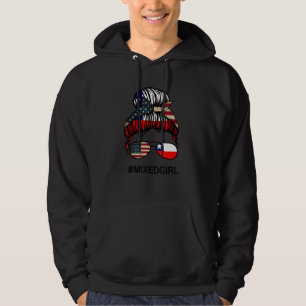 Chile American Flag USA Chilean Messy Bun Hoodie