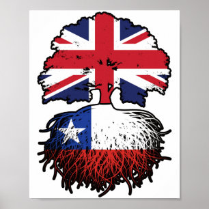 Chile Chilean British UK Tree Roots Flag Poster
