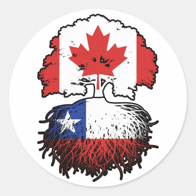 Chile Chilean Canadian Canada Tree Roots Flag Classic Round Sticker (Front)