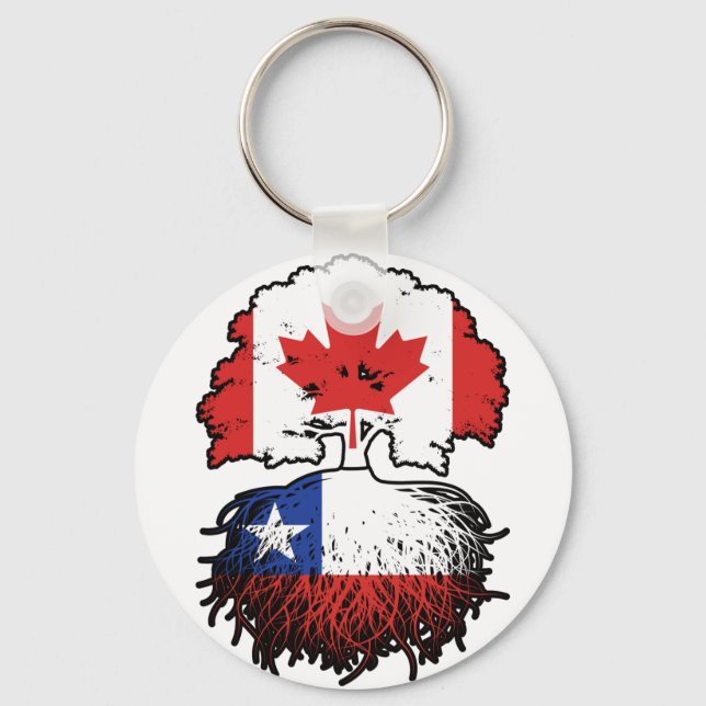 Chile Chilean Canadian Canada Tree Roots Flag Key Ring (Front)
