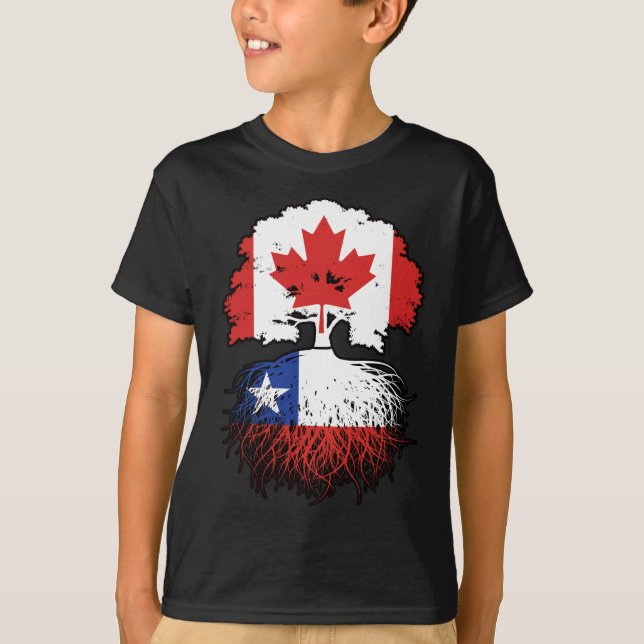 Chile Chilean Canadian Canada Tree Roots Flag T-Shirt (Front)