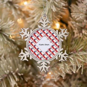 Chile Chilean Flag Tiled Black Personalisation  Snowflake Pewter Christmas Ornament