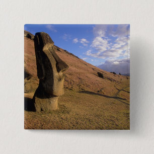 Chile, Easter Island. Hillside with Moai 15 Cm Square Badge